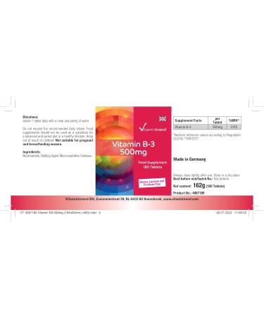 High Dose Vitamin B3 500mg - 180 Vegan Tablets - Nicotinamide - 6 Months Supply | Vitamintrend  - Buy Online on GoSupps.com