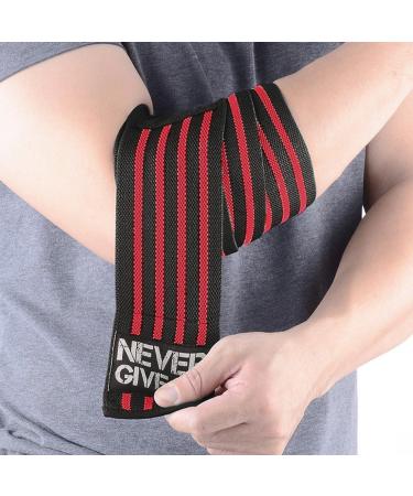 HYFAN Professional Wrist Elbow Knee Wraps Elastic Straps Brace Support Protector for Weightlifting Workout Bodybuilding Gym Fitness Elbow / Red - Buy Online on GoSupps.com