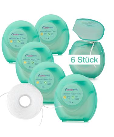 Wellsamed unwaxed fluffy dental floss in 50m dispenser mint flavour (6 pieces)