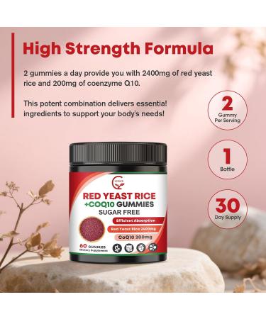 GORNVB Red Yeast Rice with Coq10 Gummies Red Yeast Rice 2400 mg with CoQ10 200 mg for Cholesterol Lowering Supplements Sugar Free Non-GMO Vegan Heart Health Support 60 Counts - Buy Online on GoSupps.com