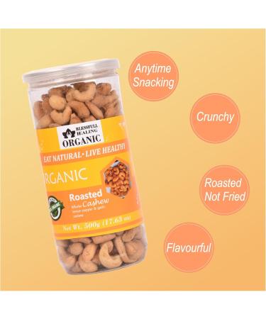Blessfull Healing Organic Natural Vegan Lemon Pepper & Garlic Roasted Whole Cashew Nuts Crunchy Kaju 500 Gram - Buy Online on GoSupps.com