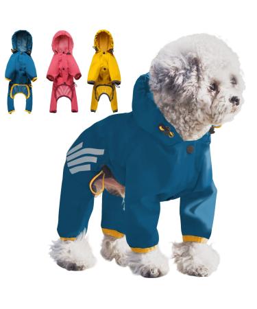 Annchwool Dog Raincoat with Hood for Puppy Small Medium Dogs,Waterproof Dog Rain Coat Jacket with Reflective Strap and Leash Hole,Easy to Put On & Off Poncho(Blue,S) Blue Small