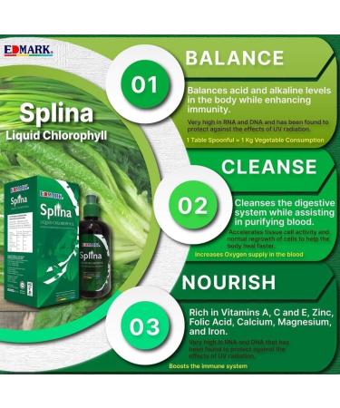 EDMARK Splina Liquid Chlorophyll 500ml - Balancing Cleansing Nourishing Rejuvenating - Green - Buy Online on GoSupps.com