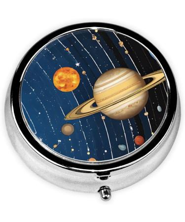 Outer Space Solar System Round Pill Box - 3 Compartment Mini Portable Travel Medicine Organizer for Vitamins & Tablets - Buy Online on GoSupps.com