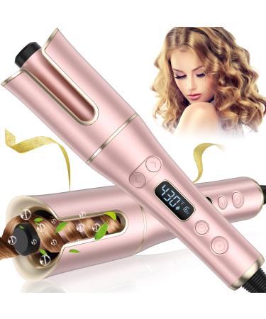 Auto Hair Curler, Automatic Curling Iron Wand with 4 Temperatures & 3 Timers & LCD Display, Curling Iron with 1" Large Rotating Barrel, Dual Voltage Auto Shut-Off Spin Iron for Hair Styling Rose Gold