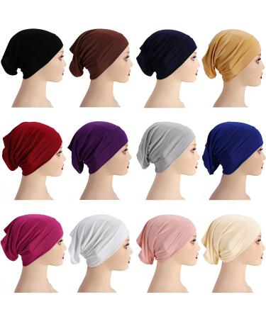 12 Pieces Under Scarf Hijab Cap Under Caps for Turban Head Wraps Scarf Solid Color Hijab Tube Unisex Stretch Dreadlocks Tube Neck Cover Dark Purple, Royal Blue, Red, Pink, Navy, Rose Red, Black, White, Gray, Beige, Brown, Ginger