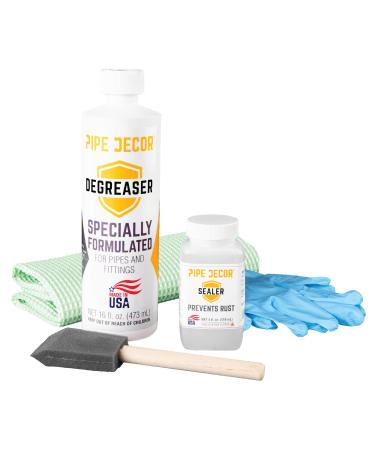 PIPE D COR Degreaser Kit Cleans and Protects Pipe D cor Kits and Projects Includes 16 oz Degreaser 4 oz Sealer Rag for Degreaser Applicator Brush for Sealer