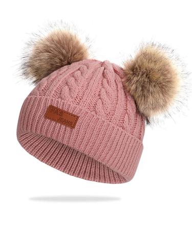 Baby Pom Pom Hat Infant Winter Hats Toddler Winter hat Crochet Fur Hairball Beanie Cap Baby Boys Girls Hat One Size Dark pink