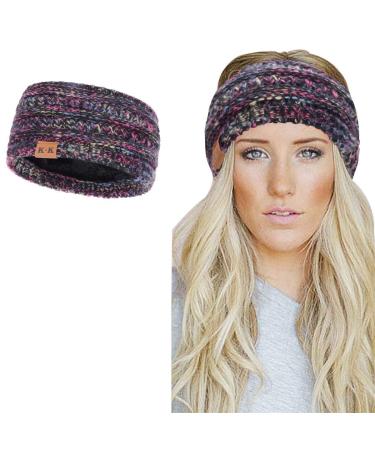 Winter Knitted Headband - Women Ear Warmer Chunky Crochet Braided Hair Band Wraps Turban Sports Yoga Hairband Fleece Lined Elastic Wide Headbands for Women UK (balck-B)