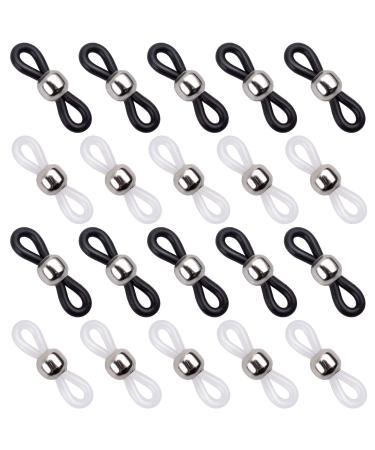 Jdesun 20 Pieces Eyeglass Chain Ends Adjustable Metal Silver Bead Rubber Ends Connectors for Eye Glasses Holder Necklace Chain