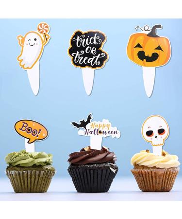 32Pcs Halloween Cupcake Decorations Trick or Treat Ghost Pumpkin Skull Cat Cupcake Toppers Cute Cartoon Design Cupcake Picks Halloween Party Decor Supplies (A) - Buy Online on GoSupps.com