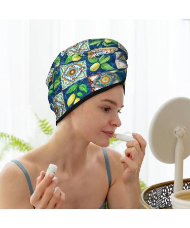 Hair Towel Wrap - Quick Drying Turban with Button | Lemon & Leaves Design | Perfect for All Hair Types - Buy Online on GoSupps.com