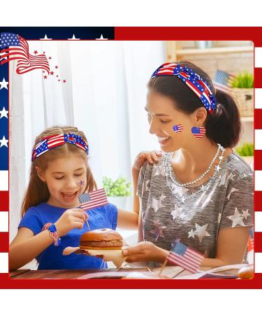 July 4th Accessories Kit: American Flag Headbands, Patriotic Scrunchies, USA Flag Earrings, Temporary Tattoos, Star Bead Necklaces - Buy Online on GoSupps.com