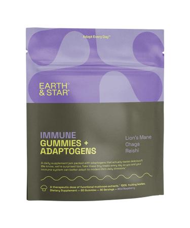 Earth & Star - 10 Mushroom Blend Gummies | 2500mg Mushroom Complex | Lion's Mane Chaga Turkey Tail and More | Daily Mushroom Supplement to Boost Immunity Energy and Cognitive Functions | 60 Gummies Immune Gummies