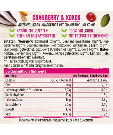 Buy Dr. Karg s Crispbread Cranberry & Coconut - Crispy 100% Whole Grain Vegetarian High Fiber Snack (10x200g) - No Additives Natural Ingredients - Buy Online on GoSupps.com
