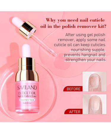 Saviland Gel Nail Polish Remover Kit - 2*15ML Strawberry Cuticle Oil Included - Quick & Easy Gel Polish Removal - Moisturizing & Soothing Formula - Pink Gel Nail Polish Remover - Buy Online on GoSupps.com