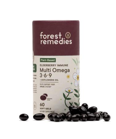 FOREST REMEDIES Elderberry Immune Support Plus Vegan Omegas, Plant-Based, Vegan with Omega 3-6-9 from Ahiflower, Gluten-Free, Non-GMO (Soft Gels)