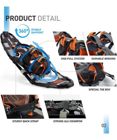G2 25 Inches Light Weight Snowshoes Set with Trekking Poles and Carrying Bag - Orange, 200lb Capacity - Buy Online on GoSupps.com