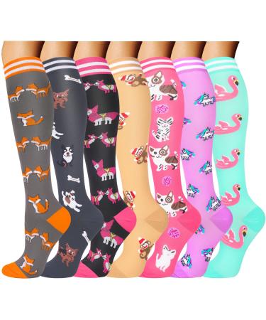 Compression stockings for women and men 20-30 mmHg ideal for running traveling cycling pregnancy nurses 6 pair 035 Animal 7 pairs of S-M