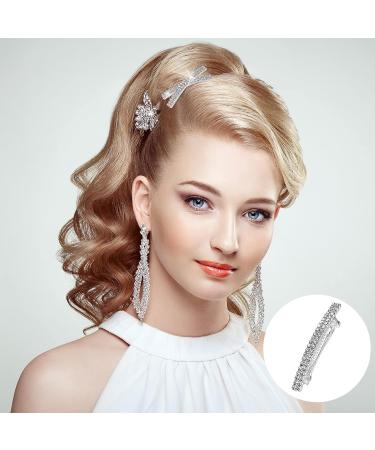 8-Piece Rhinestone Hair Barrettes Set | Silver Metal Spring Clips | Crystal Ponytail Holder & Side Clips for Women - Buy Online on GoSupps.com