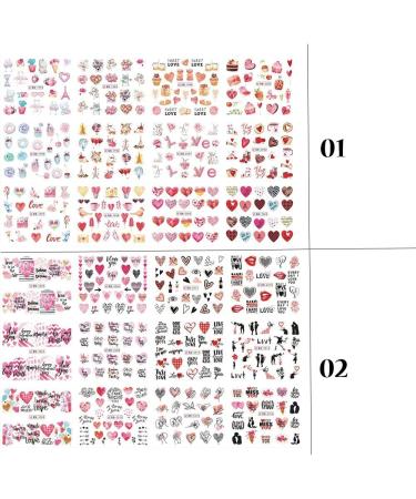 12Design/Sheet Nail Art Decoration Heart Kiss Lip Water Transfer Russian Letter Love Nail Stickers Valentines Design(01) Style01 - Buy Online on GoSupps.com