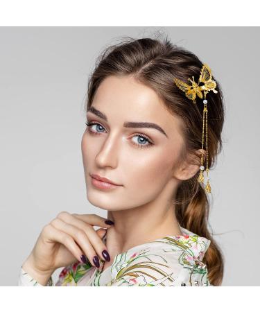 PAGOW 4pcs Elegant Tassel Butterfly Hairpin Alligator Clip | Antique Side Clip for Women, Perfect for Wedding or Party Hair Adornment - Silver+Gold - Buy Online on GoSupps.com