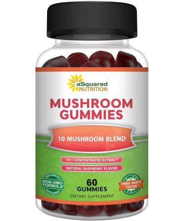 aSquared Nutrition Mushroom Gummies - 10x Complex Supplement - Lions Mane Turkey Tail Reishi Cordyceps Chaga - Energy Focus Immune Support for Men & Women - Replace Powder Capsules & Pills