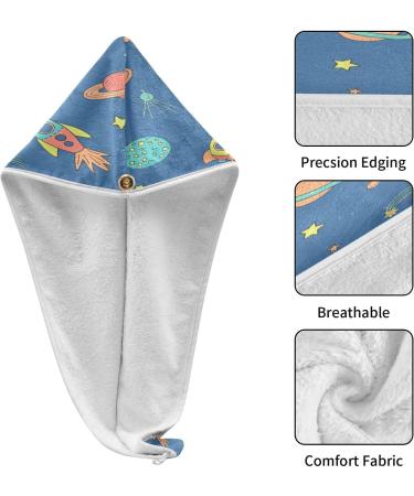 Outer Space Rocket Dry Hair Cap - 2 Piece Quick Drying Towel Set | Super Absorbent Soft & Comfortable with Button Headband - Buy Online on GoSupps.com
