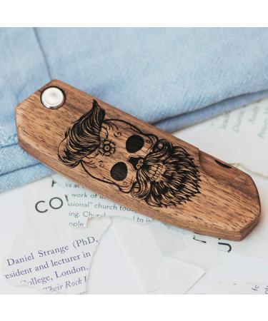 Pocket Folding Beard Comb for Men - Natural Wooden Comb with Real Man Engraving - Perfect for Mustache, Hair, and Beard Care - Skull Design - Buy Online on GoSupps.com