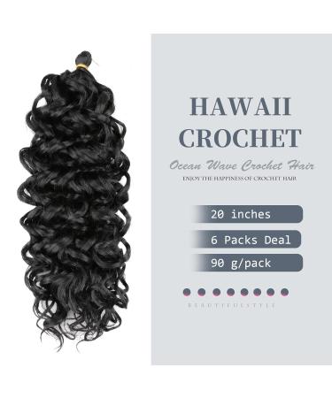 Hawaii Ocean Wave Crochet Hair - 50.8 cm 6 Packs Natural Black | Ocean Wave Braids Synthetic Hair Extensions (20 Inch 1b#) - Buy Online on GoSupps.com