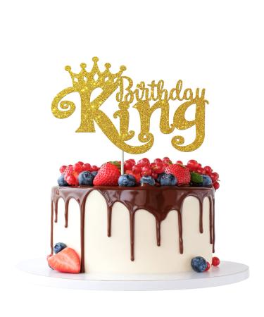 Tenhaisi Gold Glitter King Birthday Cake Topper for Boy 1st 3rd 10th 16th 18th 20th 21st 25th 29th 30th 40th 50th Birthday Man Boy Prince Birthday Party Decorations Happy Birthday Cake Topper