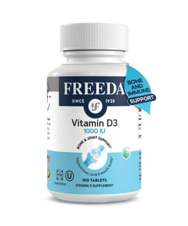 FREEDA Vitamin D3-1000 IU - Pure High Potency Kosher Supplement Tablets - Bone and Muscle Health Calcium Absorption Immune Support for Men and Women* - 100 Count 100 Count (Pack of 1)