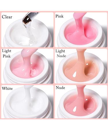 Nail Builder Gel Set Gel Nail Polish Kit 6 Color Hard Gel Builder Nail Extension Gel Clear White Pink Nude Poly Gel Nail Set for Nail Thicken & Strengthen Nail Art DIY for Women - Buy Online on GoSupps.com