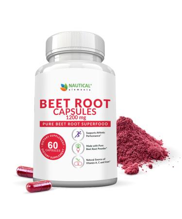 Beet Root Capsules - 1200mg Per Serving - 60 Beet Root Powder Capsules - Beetroot Powder Supports Blood Pressure Athletic Performance Digestive Immune System (Pure Non-GMO & Gluten Free 60 Count (Pack of 1)