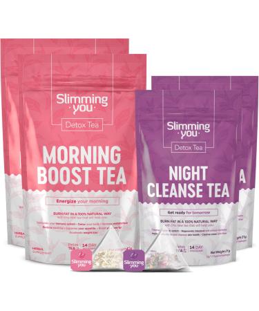 TAOISTEA Detox 14 Day Teatox Herbal Tea Tea Bags 2 Morning Tea (28 Bags) & 2 Night Tea (14 Bags) 2 Morning Boost & 2 Night Cleanse