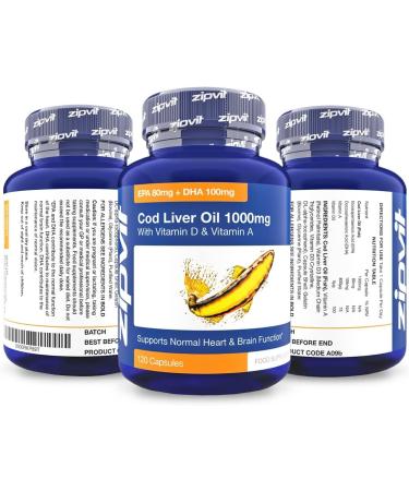 Cod Liver Oil 1000mg Softgels - EPA 80mg DHA 90mg - 4 Months Supply - Buy Online on GoSupps.com