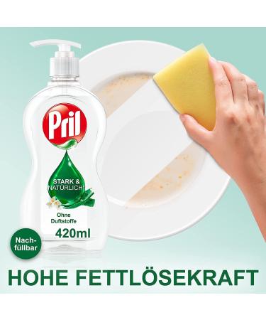 Pril Fragrance-Free Dishwashing Detergent 420 ml - Sensitive High Fat Cleaning Power Blue Angel Certified Refillable Pump - Buy Online on GoSupps.com