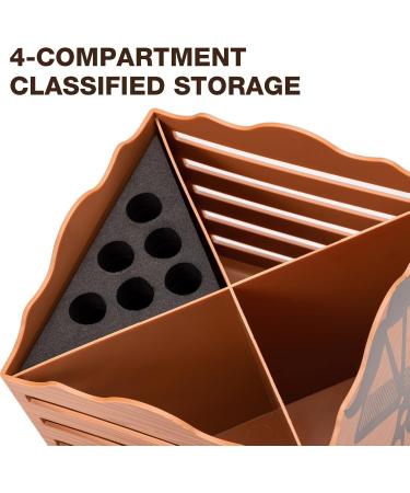 Professional Salon Scissor Shear Holder Box - Brown Wooden Desktop Storage for Hairdressers & Groomers | 4-Grille Sponge Holder with Comber Clips Stand - Buy Online on GoSupps.com