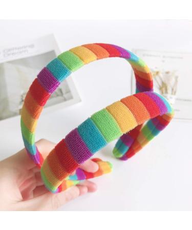 LYWYOUDDKH Women s Autumn Plush Headband - Rainbow Striped Elastic Hairband for Styling | International Shipping Available - Buy Online on GoSupps.com