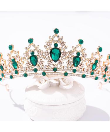 FORSEVEN Crystal Wedding Tiara for Women - Gold+Green Princess Crown Headband - Buy Online on GoSupps.com