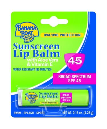 Banana Boat Sunscreen & Care Aloe Vera with Vitamin E Broad Spectrum Lip Balm - SPF 45, 0.15 Oz