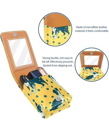 Stylish Lipstick Case with Mirror - Leather Lip Gloss Organizer Featuring Border Collie on Yellow Background - Buy Online on GoSupps.com