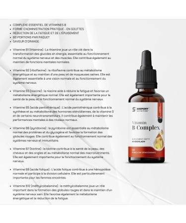 Vitamin B Complex - 60 Applications - Toutes les 8 vitamines B - Ne contient pas d'alcool ni d'autres additifs (30ml) - Go t: Orange - Buy Online on GoSupps.com