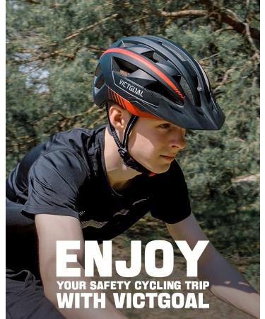 VICTGOAL Bike Helmet with USB Rechargeable Rear Light, Magnetic Goggles, Sun Visor | Black Red | Men Women Adult Cycling Helmet - Buy Online on GoSupps.com