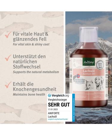 AniForte Premium Salmon Oil 500ml for Dogs, Cats, Horses & Pets - 100% Pure Norwegian Fish Oil with Omega 3, 6, EPA, DHA & ALA for Coat, Skin, Joints & Brain Health - Buy Online on GoSupps.com