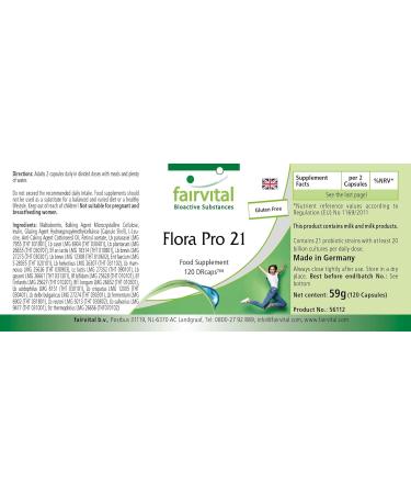 Fairvital Flora Pro 21 - 120 Time-Delayed Capsules with 21 Bacterial Strains | 20 Billion CFUs | Quality Tested Probiotics Made in Germany - International Shipping Available - Buy Online on GoSupps.com
