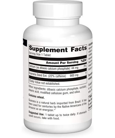 Source Naturals Guarana Energizer 900mg - 100 Tablets | Natural Caffeine Boost for Energy and Focus - Buy Online on GoSupps.com