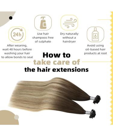 Ugeat 40cm Balayage Hair Extensions Real Hair Flat Tip Keratin Bondings | Dark Brown & Ash Blond | 50 Strands 50g #4/18/4 | Buy Internationally! - Buy Online on GoSupps.com