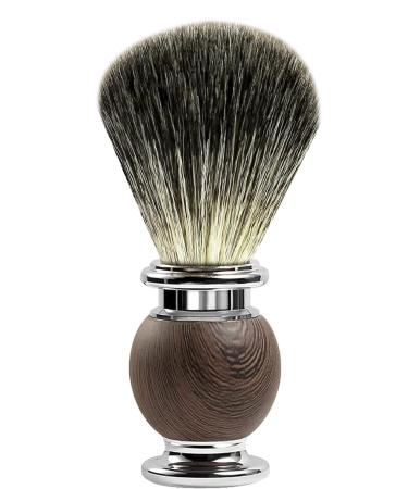 Grutti razor brush rasur brush made of pure roof hair handle made of wood grain and metal accents-not rusting foam brush for men's shaving foam brushes gifts for Father's Day Brown