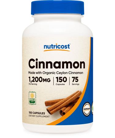 Nutricost Cinnamon (Ceylon Cinnamon) 1,200mg Serving, 150 Capsules - Made With Organic Cinnamon, Gluten Free, Non-GMO